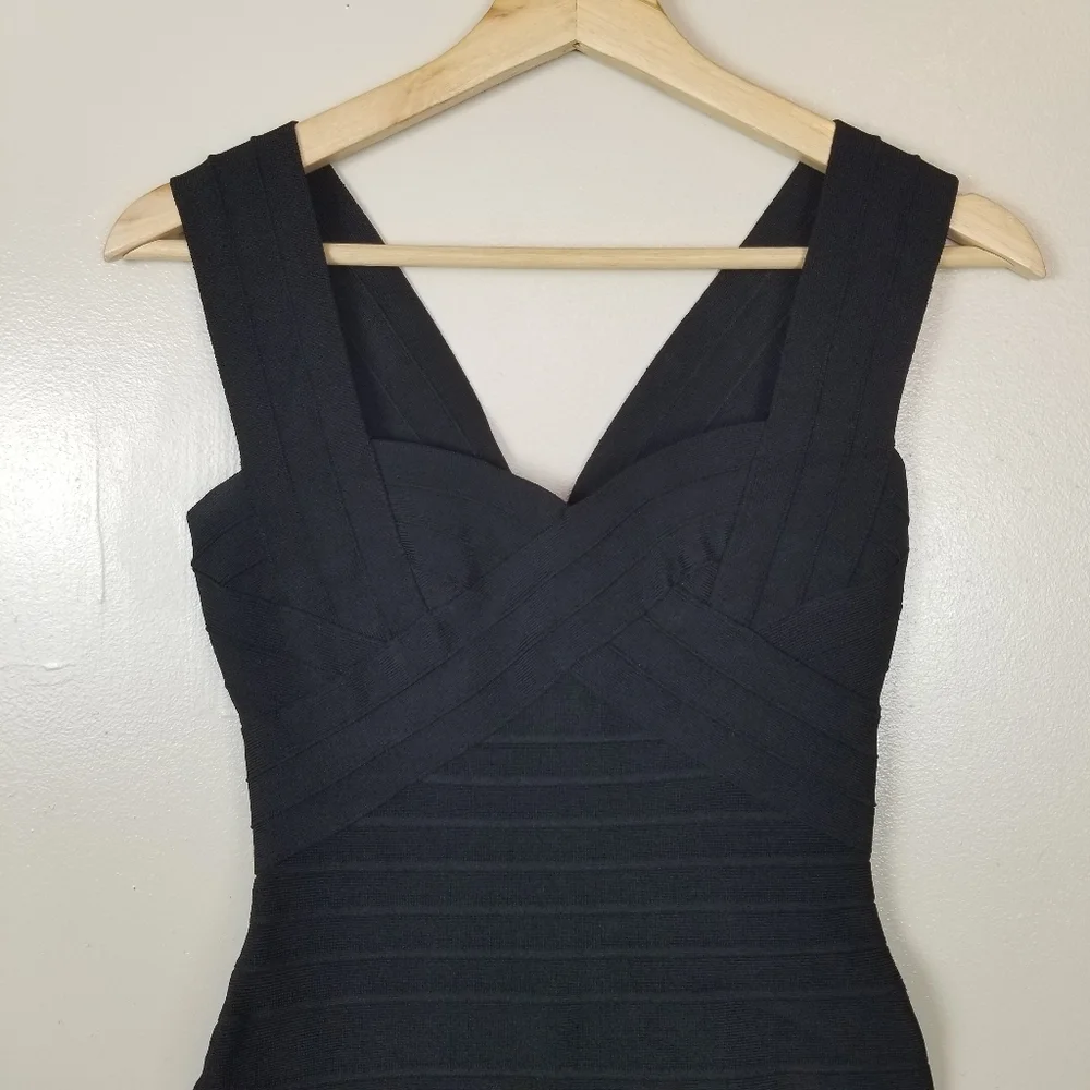 HERVE LEGER Y2K Sweetheart Neck Black Bandage Mini Bodycon Dress Sleeveless S - Picture 2 of 11